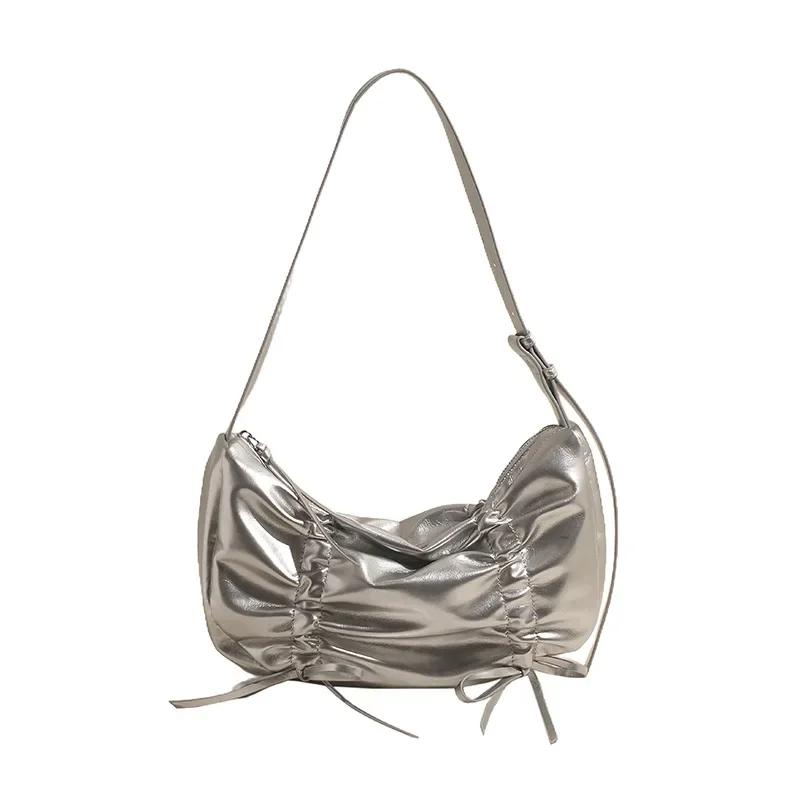 

Маленькие сумки-тоут для женщин, модная модная универсальная сумка через плечо с бантом для женщин, сумки для мам и детей one size серебряный