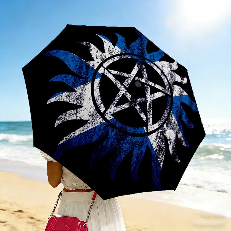 Supernatural Symbol 8 Ribs 3Fold Black Glue Uv Protection Umbrella Sun Protection Rainproof Compact Folding Umbrella For Travel Daily Use C92351