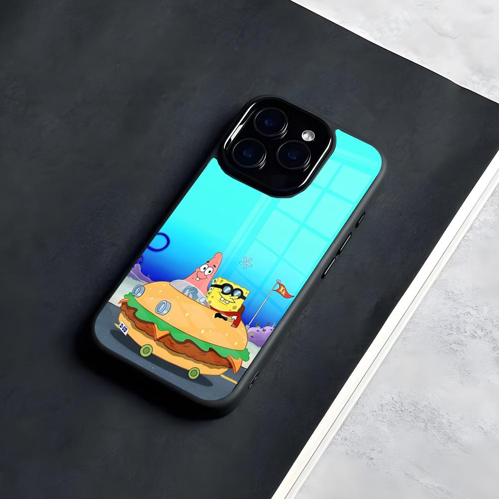 Kind SpongeBob Square Phone Case For IPhone 17 Pro Max 16 15 14 13 11 Pro Max Plus Glass Phone Case