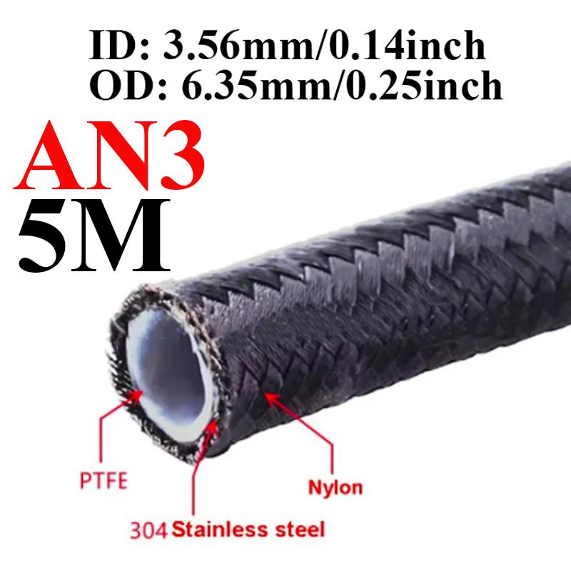 1~6M AN3 3AN Nylon Stainless Steel PTFE Brake Hose E85 Car Fuel Oil Turbo Cooler Line Pipe Tube + Swivel Hose End Fittings Set