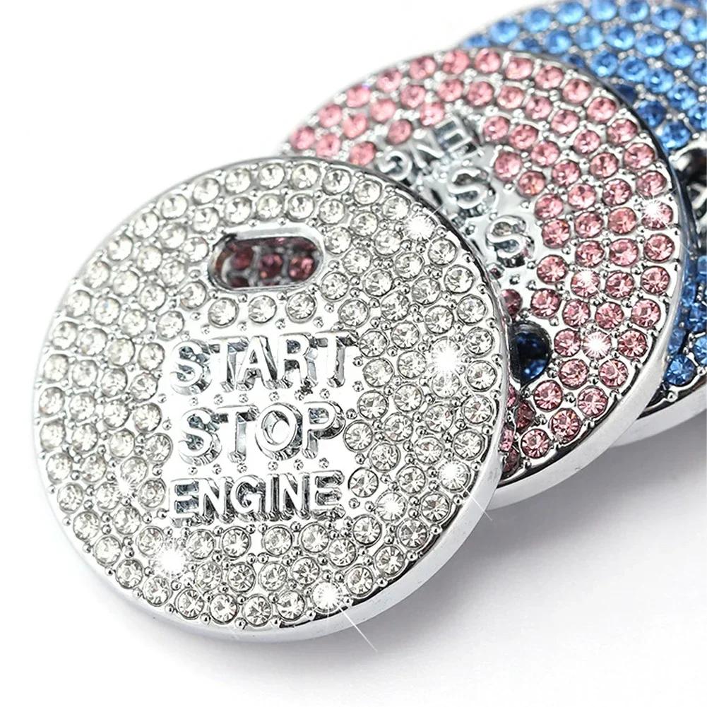 3D Car Ignition Start Button Diamond Rhinestone Metal Stickers Decor Auto Motorcycle Universal One-click Start Bling Decor Decal