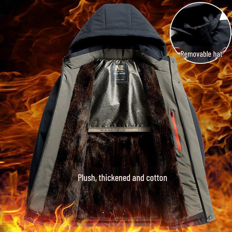 Men's Middle-Aged & Elderly Winter Coat with Thick Velvet Lining - Warm Grandpa Parka