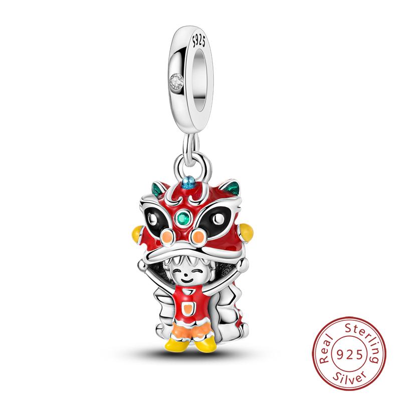New Year Series Copper Lucky Cat God Of Wealth Lion Dance Koi Fish Charms Beads 3Mm Diy Jewelry Gifts
