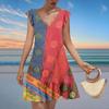 Women's Fashion Casual V Neck Wavy Edge Print Short Sleeve Dress