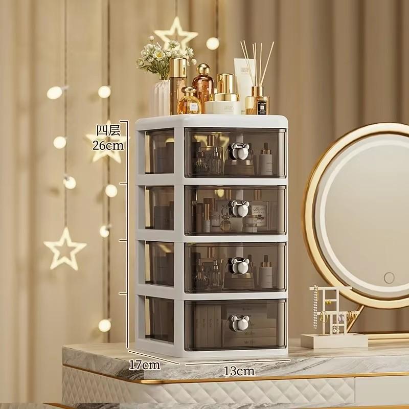 Cartoon Multi-Layer Desktop Organizer Tabletop Storage Box with Dustproof Drawer for Office Desk Stationery Cosmetic Storage