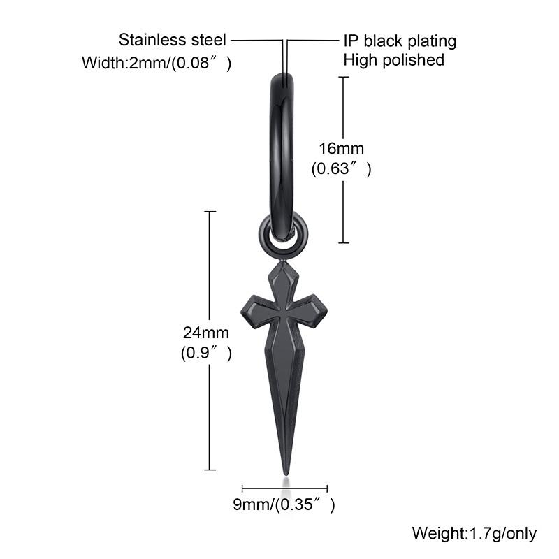 Vnox 1 Stuk Gotische Punk Hoepel Oorbellen voor Mannen Vrouwen, Zwart Roestvrij Staal Huggie Hoops Oor Sieraden, Kruis Geometrisch Hangend