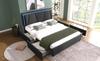 Upholstered Bed with LED Lighting and 4 Drawers, Height-Adjustable Headboard, Double 140x200cm Storage Frame, Slatted Frame, Grey (Without Mattress)