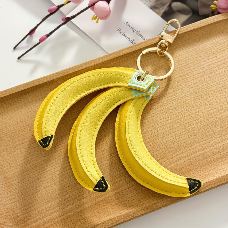 Cute Pu Leather Banana Pendant With Key Rings Leather Cords For Bag Decoration Phone Lanyard Gift For Women/Kids/Bag Accessory