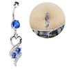 Fashionable Surgical Steel Belly Ring with Heart and Swirl Motif and Blue Crystals