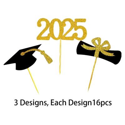 2025 Graduation Cupcake Toppers, Food/Appetizer Picks For Graduation Party Mini Cake Decorations, Diploma, 2025, Grad Cap