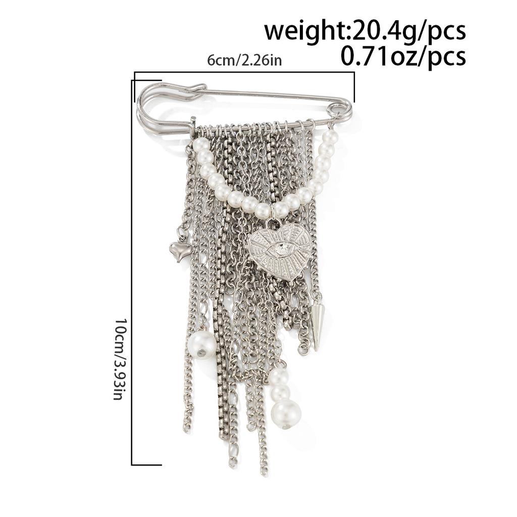 Black Crystal Heart Pendant Brooches Women Irregular CCB Beaded Chain Multi-Layer Tassel Brooch Pin Pants Ankle Chain Jewelry