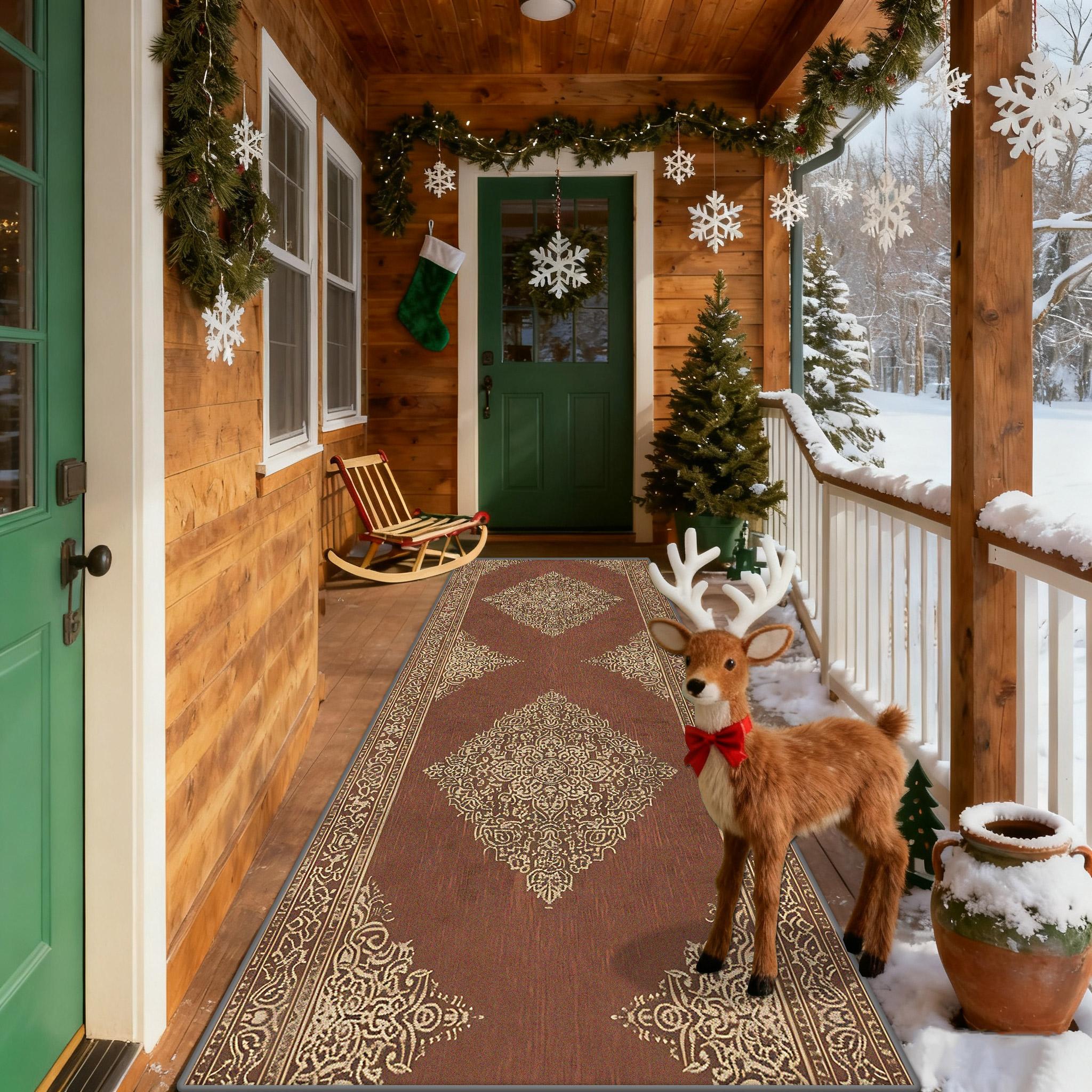 

Persian Tradition Living Room Long Runner Rugs Christma Elk Decoration Doorway Non-slip Carpet Home Balcony Easy Clean Foot Mat 60x200cm