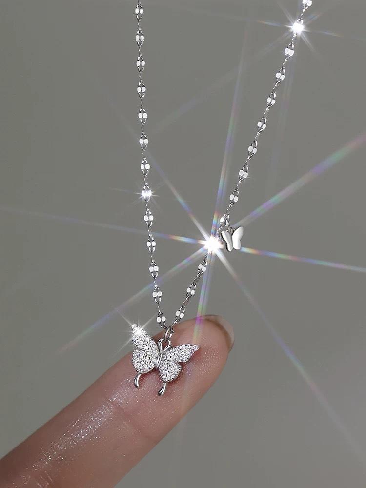 Zarte süße Schmetterling Zirkon Schlüsselbein Halskette für Damen Leichter Luxus Nischen Design Schmuck