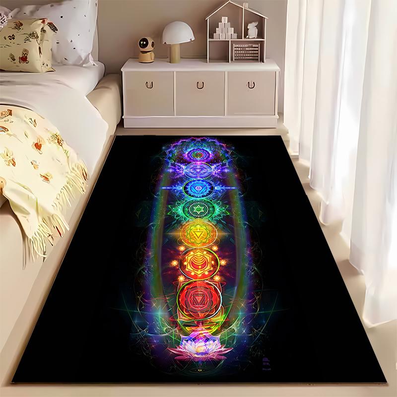 Colorful Chakra Symbols Energy-Inspired Design Non-slip rug suitable for living room and bedroom sofas