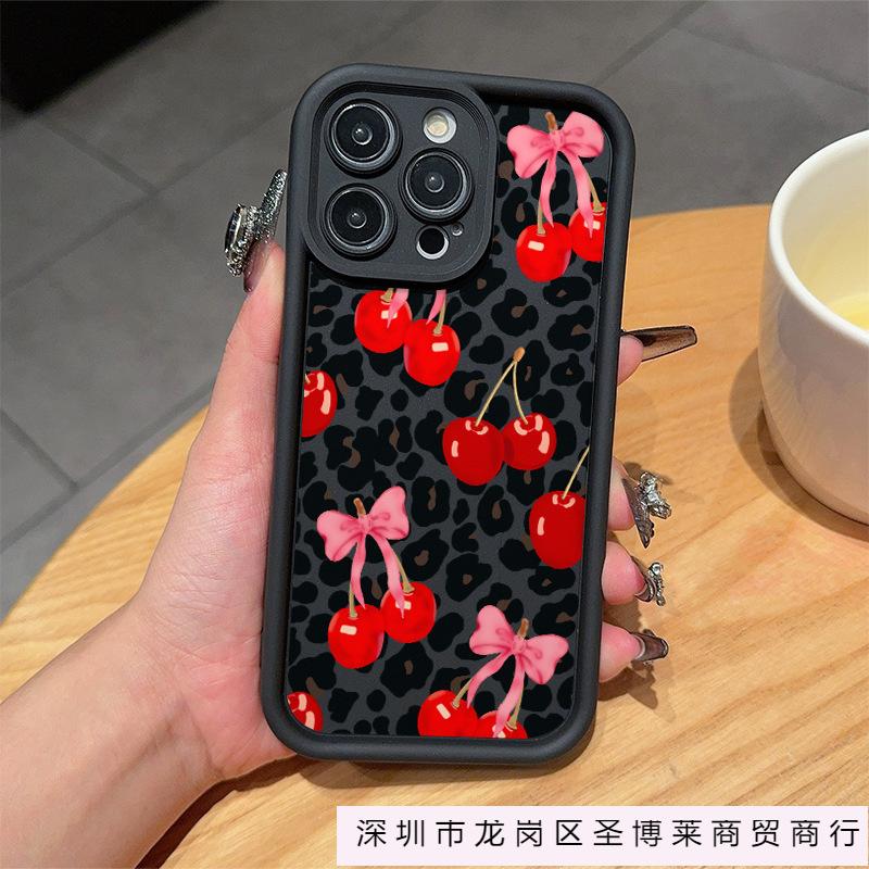 Pink Knot Cherry Leopard Print for Apple 16 Mobile Phone Case iPhone15Promax Anti-drop 11/12/13/14Pro