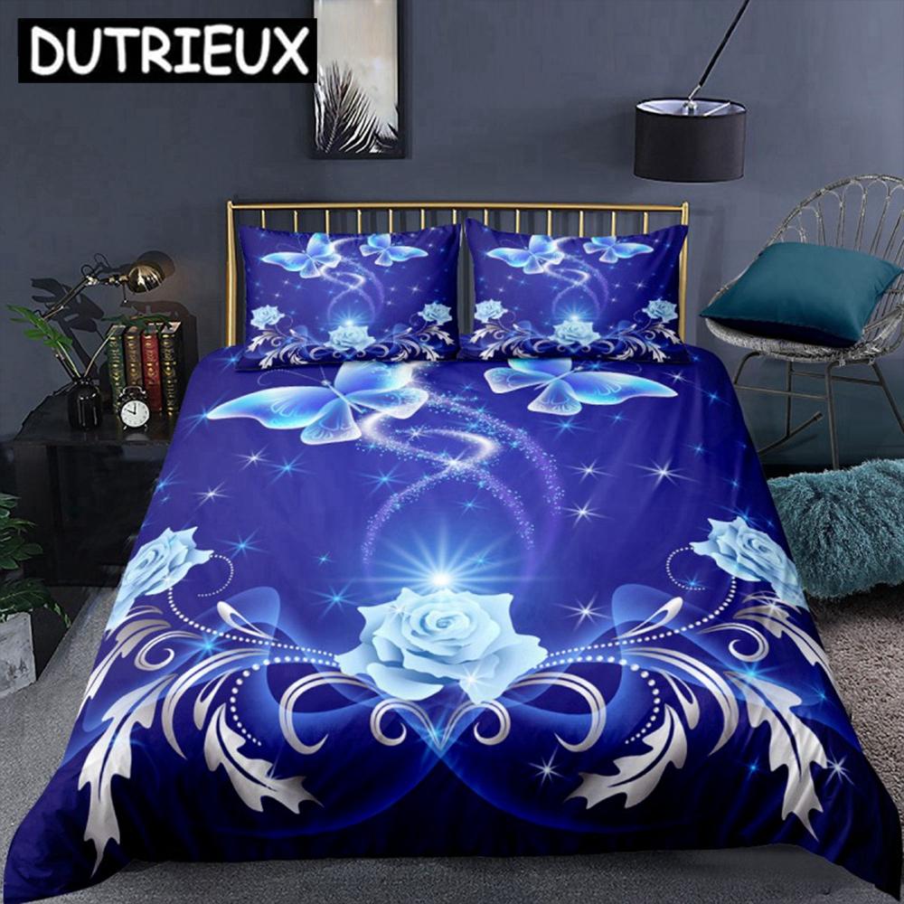 

Comforter Purple Butterfly Flower 3D Print Luxury Bedding Set Single Double Queen King Size 2/3Pcs Home Textile Comforter (quilt)-EU Single(135*200cm)3pcs