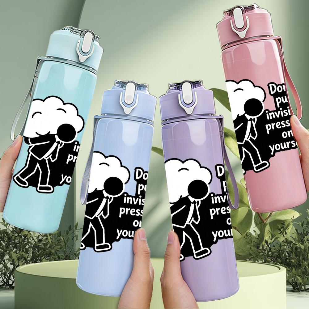 1PC Fight The Haze Slogan Print 750ml Color Plastic Sports Water Bottle Leakproof Flip Straw Lid Suitable for Sports Office Home Use