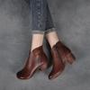 Autumn Single Boots Genuine Leather Handmade Retro Women's Shoes Thick Heel Side Zip Comfort Short Boots Winter Plush Mom Shoes