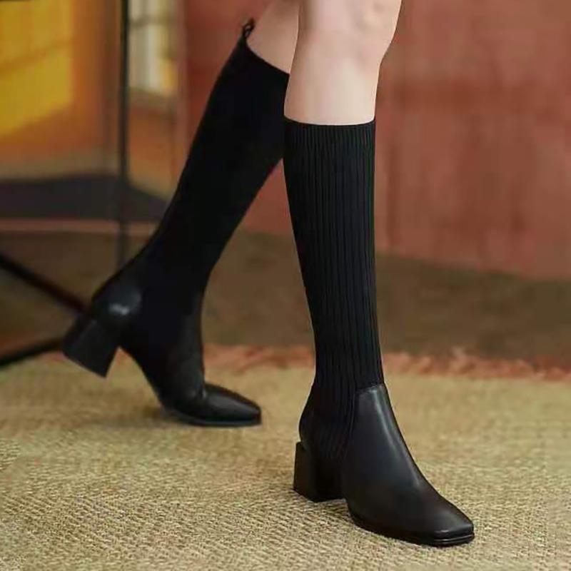Stockings Boots Women's But Knee Elastic Socks Boots Thick Heel High Heel Skinny Boots Skinny Knitted Boots High Boots