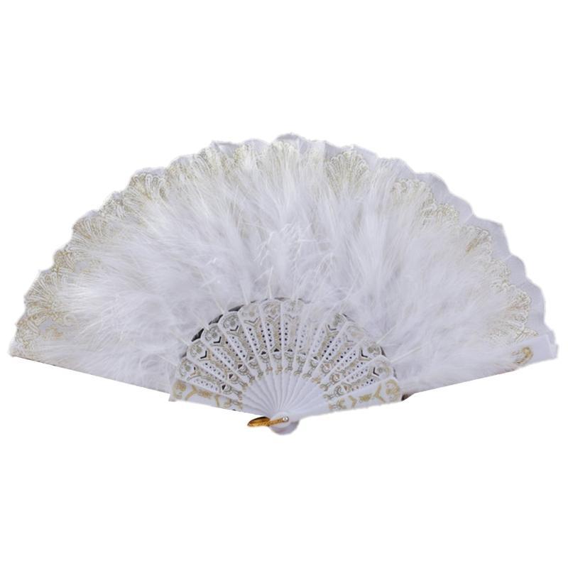  Women's Feathered Fan Vintage 1920s Styles Flapper Folding Handheld Lace Fan for Wedding and Halloween Cosplay Party