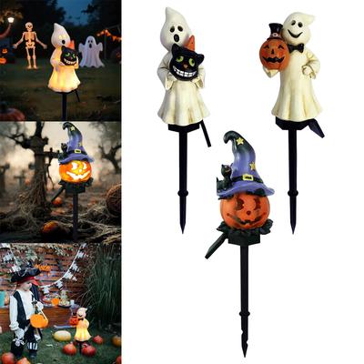 Halloween Ghost Lights Outdoor Solar Pumpkin Lamp With Stakes Halloween Decor Outdoor Lawn Walkway Pathway Lighting Decoration