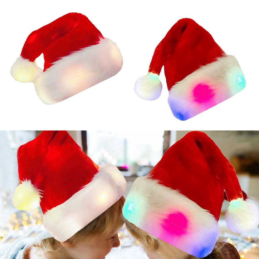Cosplay Santa Hat Christmas Light Up Hat for Adults Unisex Plush Comfort Hats Classical Red Hat New Year Holiday Party