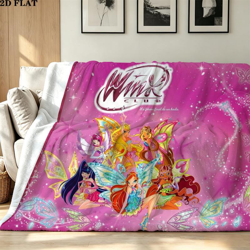 Winx Club Print Flannel Blanket High Quality Warm Comfortable Cover for All Seasons Perfect for Gifts Home Decor