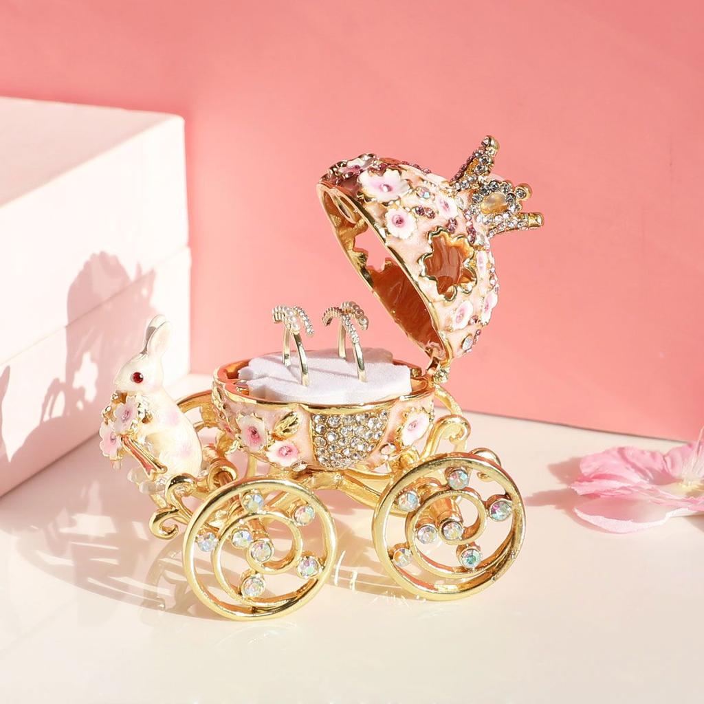 Rabbit Carriage Enamel Exquisite Jewelry Box Craft Alloy Jewelry Box Practical Birthday Gift Ornament for Girls