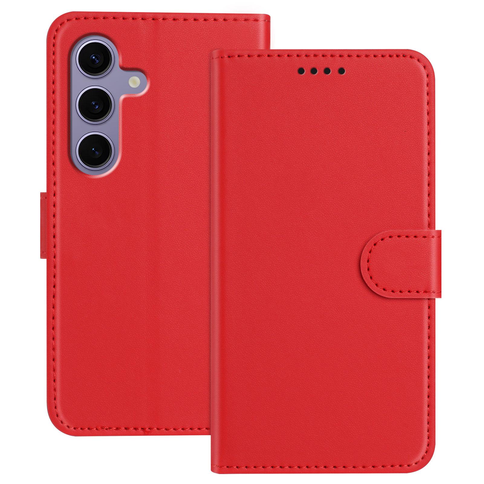 

Кожаный чехол-кошелек-подставка для Samsung Galaxy S25, однотонный, противоударный чехол для телефона Red