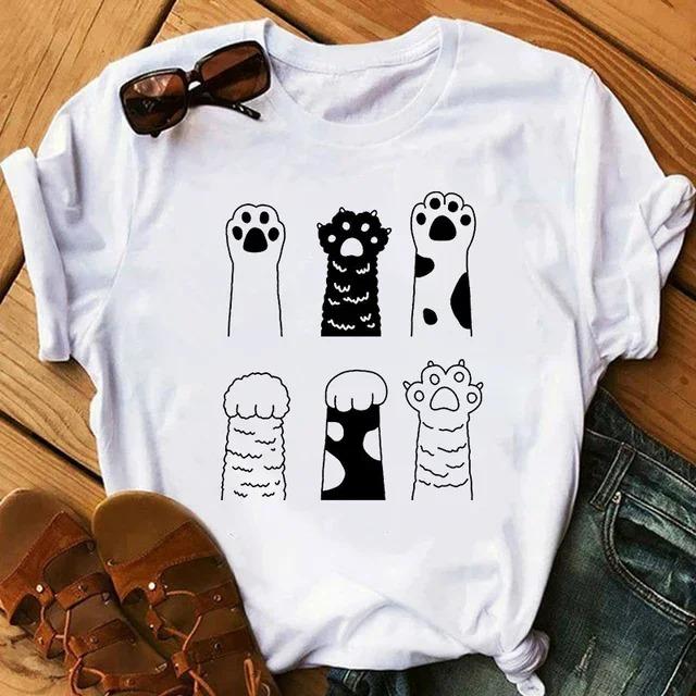 Kawaii Cats Print Summer Cute Women Tshirt Funny Cartoon T Shirt FeUnisex Unisexs Tshirt 90s Fashion Korean Style Top Tee