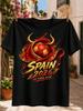 Spain 2026 La Furia Roja Graphic Red Gold Horned Soccer Ball Wrapped In Ornate E Dramatic Painted Unisex All Tshirt