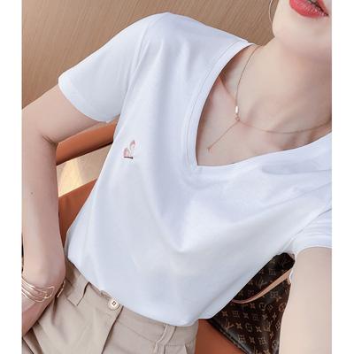 Short-sleeved T-shirt for Women's Cotton V-neck Spring and Summer New Slim and Versatile Pure Cotton Shirt