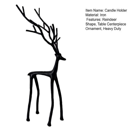 Black Reindeer Statue Candle Holder Vintage Iron Art Candlestick Home Office Living Room Taper Candle Stand Table Centerpiece Ornament