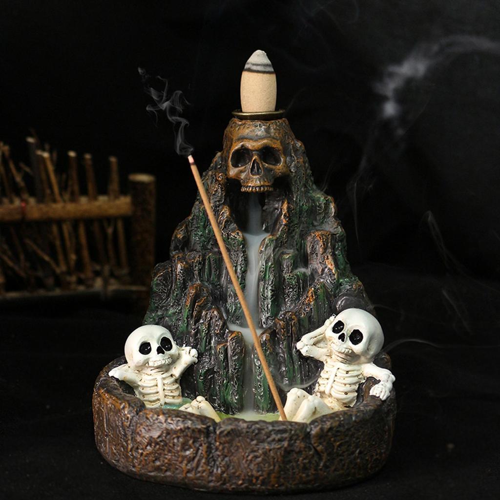 Skull Rockery Home Decor Halloween Scary Incense Holder for Festival Holiday Altar Outdoor Yoga Ceremony Bathroom Desk Decor