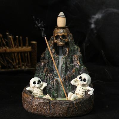 Skull Rockery Home Decor Halloween Scary Incense Holder for Festival Holiday Altar Outdoor Yoga Ceremony Bathroom Desk Decor