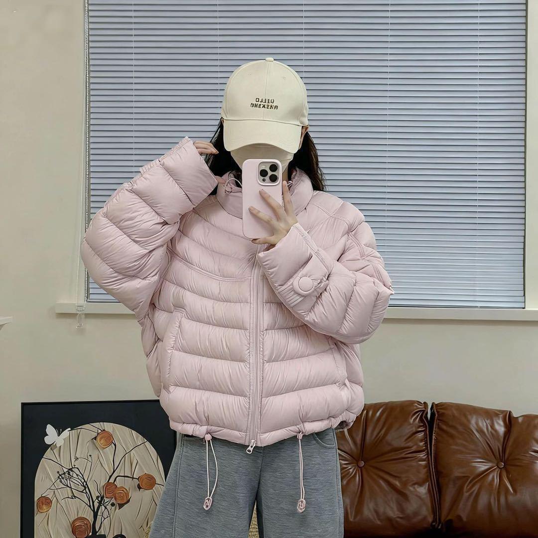

Women s Autumn/Winter Ribbed Down Jacket - 90% White Duck Down, Fashionable Stand-Up Collar, Korean-Style, Warm & Versatile, Thick & Loose Fit. S (Below 125 lbs) рожевий