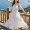 Dress lace slimming and elegant long dress, French waist-cinching floral summer vintage niche mid-length sweet