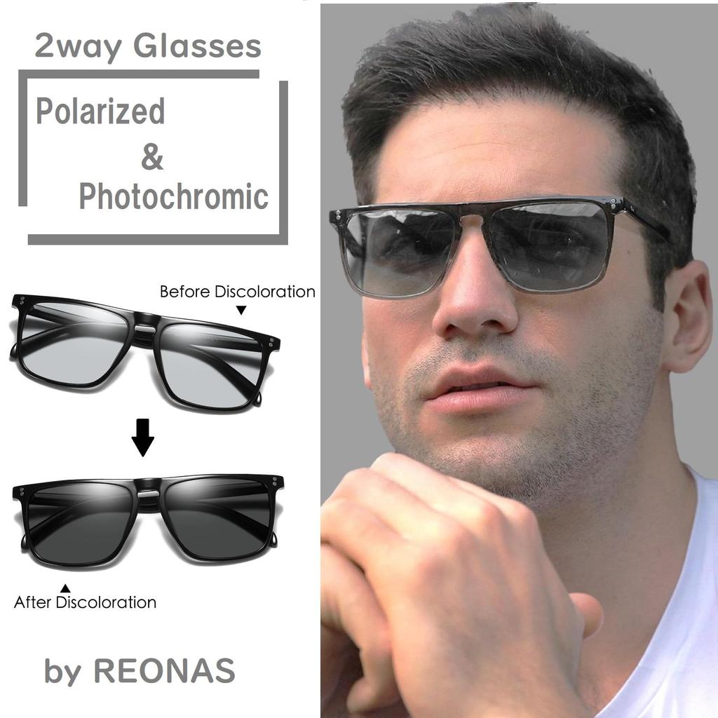 REONAS BRAND3 Polarized Photochromic Wellington UV for and Outdoor Activities + Sunglasses, Style, Protection, Driving, Fishing, Golf, (Black)
