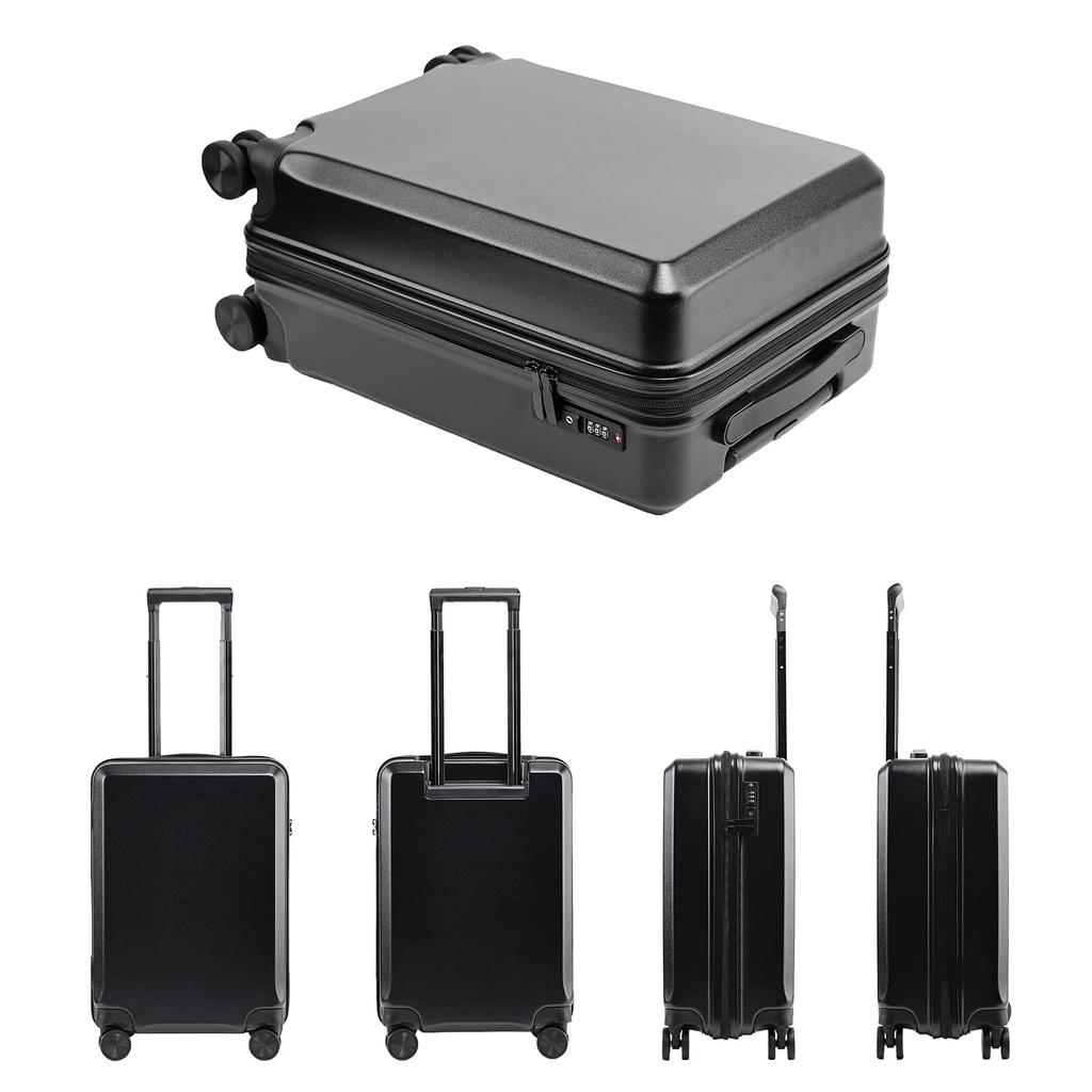 Tabitra Zipper Double TSA Business Ultra 8 XS Suitcase, Carry-on, Frame, Casters, Lock, Travel, Trip, Lightweight, Wheels, Black,
