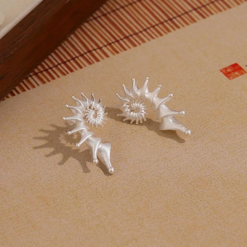 New Gothic Stereo Conch Personality Ancient Silver Stud Earrings for Men Women Hallowmas Punk Jewelry Vacation Accessory Gift