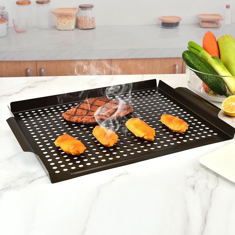 Non-stick Square Grill Pan - Multi-use Outdoor BBQ & Frying Utensil with Perforated Design