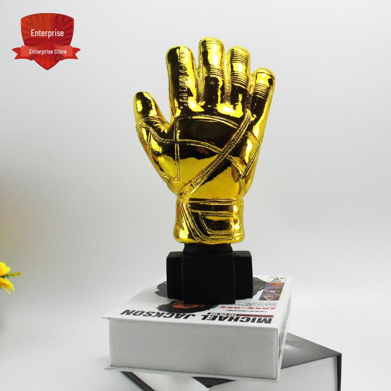 Gold Glove Goalkeeper Trophy: World Cup Fan Resin Souvenir Ornament Black Base with Gold Glove 26CM