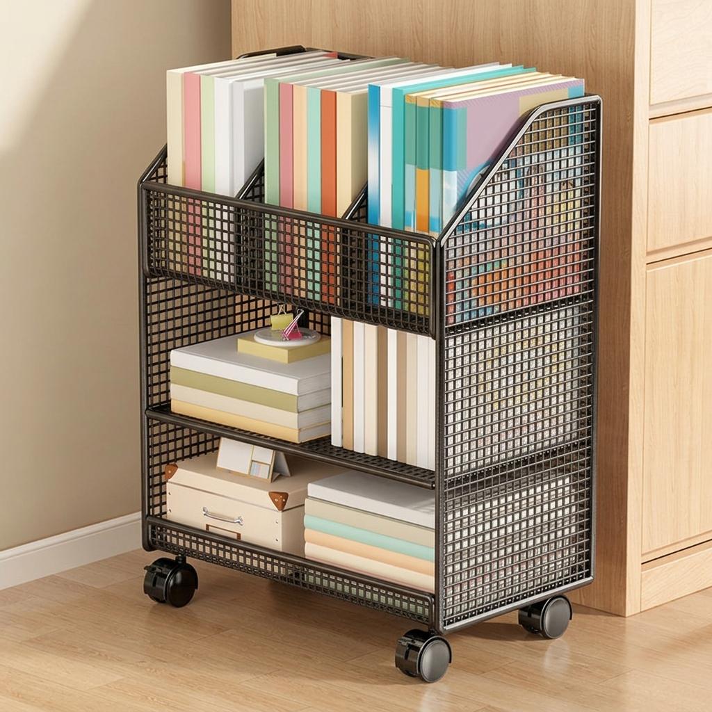 UnderDesk Storage Shelf with Wheels, Mobile Bookshelf for Office or Study, Multilayer Organizer