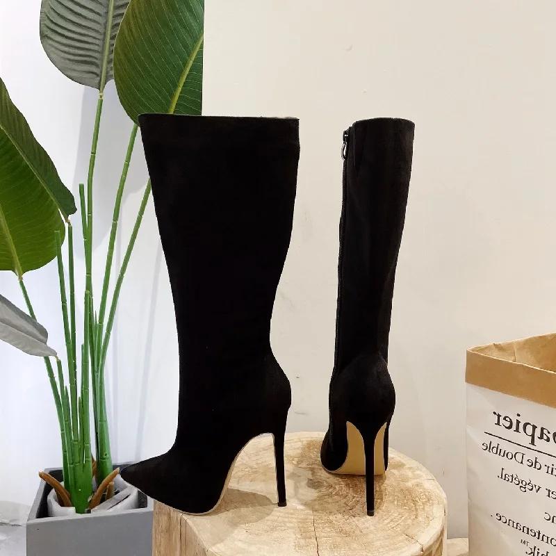 Streetstyle Spitzschuh Damen Kniehohe Stiefel Sexy Dünne Hohe Absätze Schuhe Herbst Winter Nachtclub Ballpumps