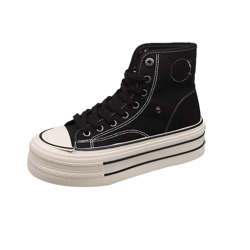 

Popular high-top platform canvas shoes for women in the summer of 2025, the new Korean version of the versatile height-increasing sports and leisure 35 чёрный