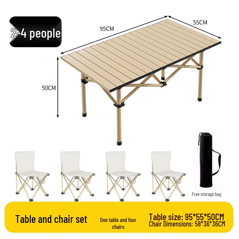 Outdoor Portable Folding Table & Chairs Set - Lightweight Roll-Up Table with Camping Seats