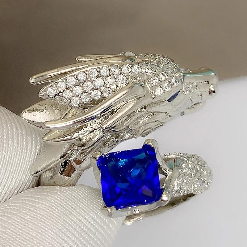 Huitan Novel Dragon Design Opening Rings Delicate Aesthetic Bright Finger Accessories for Women Opulent Chic Jewelry for Party
