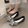 Fashion Women's Fashion Chunky Single Shoes Fall New Pointy Head Shallow Mouth Rhinrhino Butterfly Knot Low Top Shoes