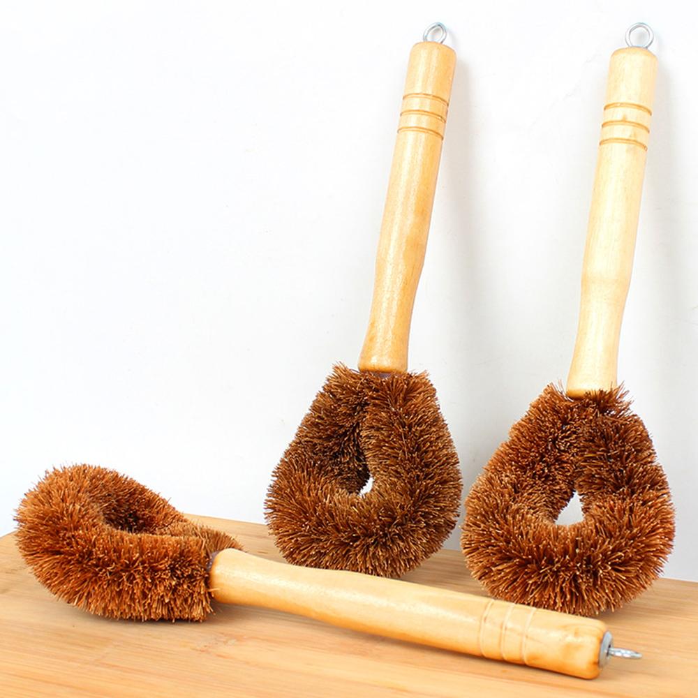 Coconut Fiber Dish Brush Pot Brush Wooden Handle Pan Dish Cleaning Brush Nonstick Pan Cleaner Dishwashing Brush for Kitchen Eco Friendly