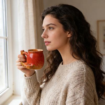 Kahve Kupası Seramik Kahve Potu Şeklinde Bardak Ergonomik Saplı Geniş Ağızlı Bulaşık Makinesi Mikrodalga Fırın Güvenli Kahve Kupası